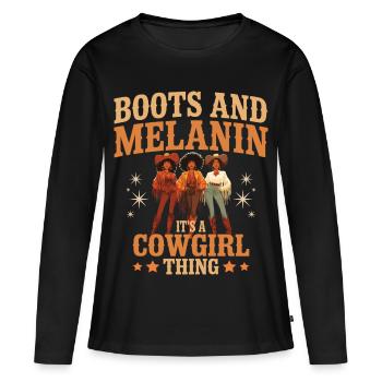 Western Country Afro Frauen - Frauen Premium Bio Langarmshirt - Schwarz - Vorne - Julia (174cm)