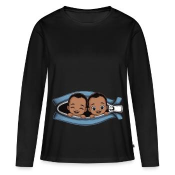 Maman Annonce Grossesse Jumeaux - T-shirt manches longues Premium bio Femme - noir - Devant - Julia (174cm)