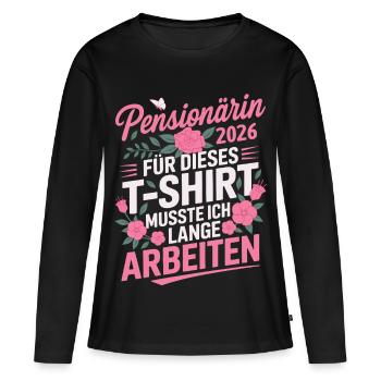 Retraité 2026 - T-shirt manches longues Premium bio Femme - noir - Devant - Julia (174cm)