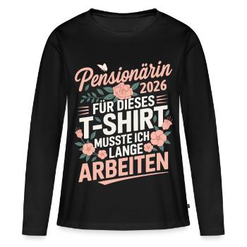 Retraité 2026 - T-shirt manches longues Premium bio Femme - noir - Devant - Julia (174cm)