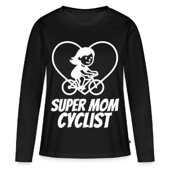 Super Maman Cycliste – Cœur de Vélo - T-shirt manches longues Premium bio Femme - noir - Devant - Julia (174cm)