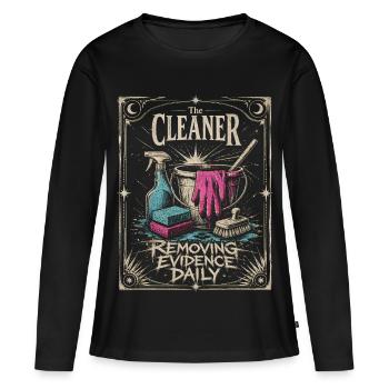 Sauberer Retro-Mopp-Eimer – Tägliches Entfernen von Beweisen - Frauen Premium Bio Langarmshirt - Schwarz - Vorne - Julia (174cm)