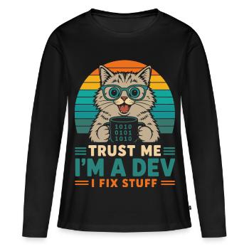 Croyez-moi, je suis développeur – programmeur chat - T-shirt manches longues Premium bio Femme - noir - Devant - Julia (174cm)