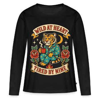 Wild at Heart – Müde bis neun - Frauen Premium Bio Langarmshirt - Schwarz - Vorne - Julia (174cm)
