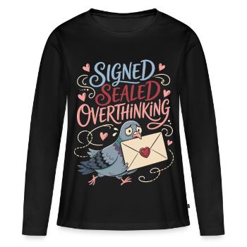 Signé Sealed Overthinking Dove - T-shirt manches longues Premium bio Femme - noir - Devant - Julia (174cm)