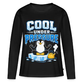 Méditation du pingouin à la froideur sous pression - T-shirt manches longues Premium bio Femme - noir - Devant - Julia (174cm)
