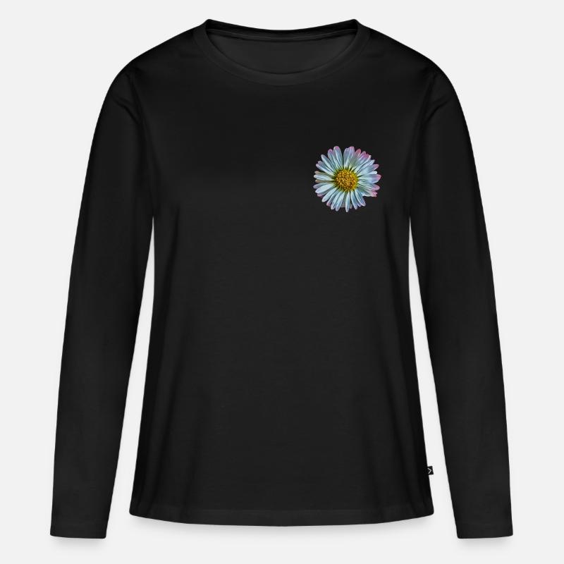 Gänseblümchen - Frauen Premium Bio Langarmshirt - Schwarz