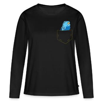 Perruche - Dans la poche poitrine / poche de chemise - T-shirt manches longues Premium bio Femme - noir - Devant - Julia (174cm)