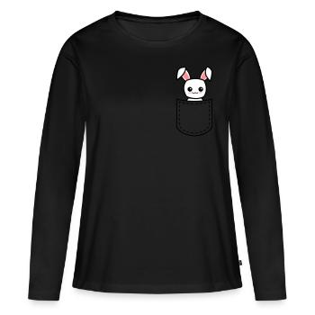 lapin dans une poche - T-shirt manches longues Premium bio Femme - noir - Devant - Julia (174cm)