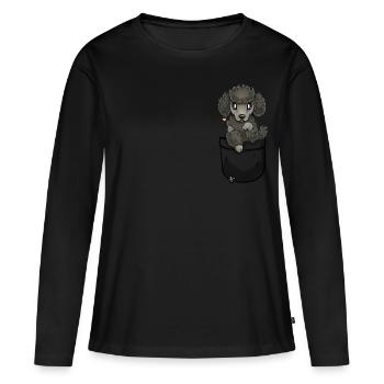 Taschen-niedlicher Pudel-Welpen-Hund - Frauen Premium Bio Langarmshirt - Schwarz - Vorne - Julia (174cm)