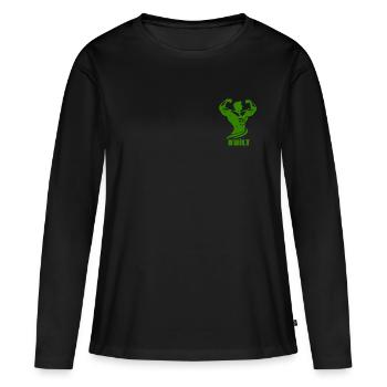 Chemise de sport construite Bodybuilding Motivation Fitness - T-shirt manches longues Premium bio Femme - noir - Devant - Julia (174cm)
