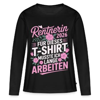 Retraité 2026 - T-shirt manches longues Premium bio Femme - noir - Devant - Julia (174cm)
