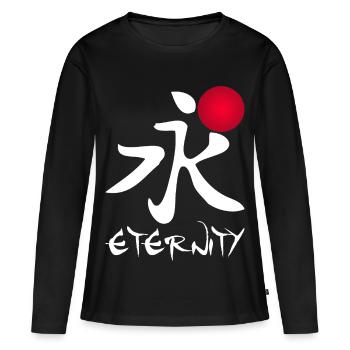Eternité en calligraphie rouge - T-shirt manches longues Premium bio Femme - noir - Devant - Julia (174cm)