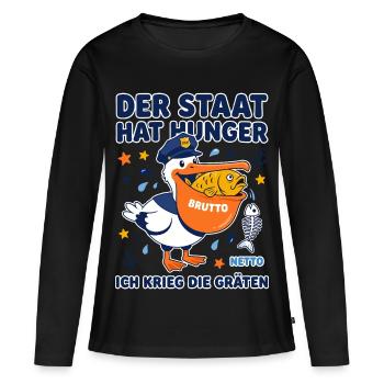 Der Staat Hat Hunger Pelikan - Frauen Premium Bio Langarmshirt - Schwarz - Vorne - Julia (174cm)