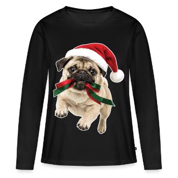 Verspielter Weihnachts Mops - Frauen Premium Bio Langarmshirt - Schwarz - Vorne - Julia (174cm)