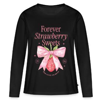 Coquette Bow fraise millésime - T-shirt manches longues Premium bio Femme - noir - Devant - Julia (174cm)