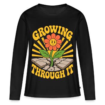 Grandir à travers elle fleur - T-shirt manches longues Premium bio Femme - noir - Devant - Julia (174cm)