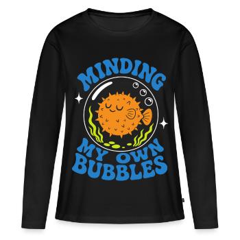 Prendre soin de mes propres bulles, poisson-globe - T-shirt manches longues Premium bio Femme - noir - Devant - Julia (174cm)
