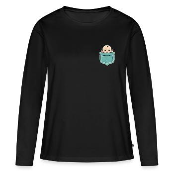 Pocket Baby Bébé de Poche Cadeau Naissance Rigolo - T-shirt manches longues Premium bio Femme - noir - Devant - Julia (174cm)