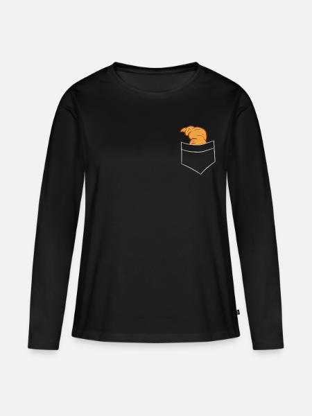 Croissant - In Brusttasche / Hemdtasche - Frauen Premium Bio Langarmshirt - Schwarz