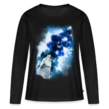 Paintery Style :Starry Wolf Night: - Frauen Premium Bio Langarmshirt - Schwarz - Vorne - Julia (174cm)