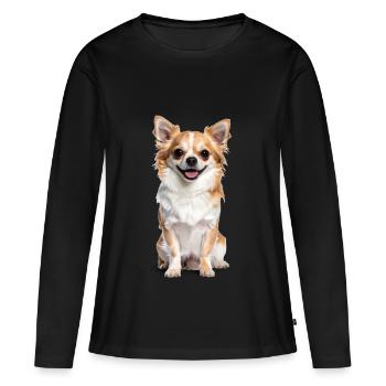 Chihuahua moelleux – petit, moelleux et plein d’amour ! - T-shirt manches longues Premium bio Femme - noir - Devant - Julia (174cm)