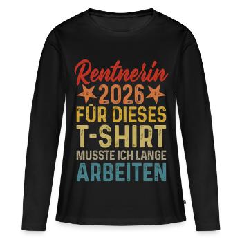 Retraité 2026 - T-shirt manches longues Premium bio Femme - noir - Devant - Julia (174cm)