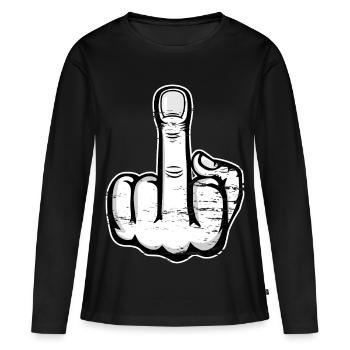 Mittelfinger Stinkefinger Design weiß used - Frauen Premium Bio Langarmshirt - Schwarz - Vorne - Julia (174cm)