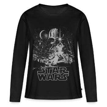 Star Wars Galaxie Mit Darth Vader Retro - Frauen Premium Bio Langarmshirt - Schwarz - Vorne - Julia (174cm)