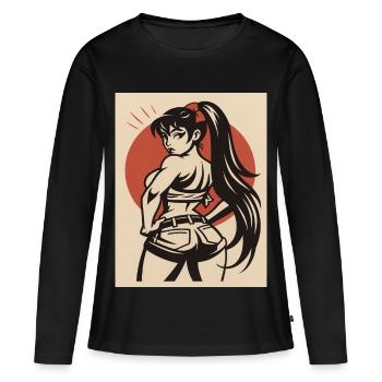 Pin-up d’une combattante - T-shirt manches longues Premium bio Femme - noir - Devant - Julia (174cm)