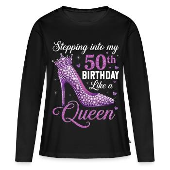 Entrer dans mes 50 ans et 50 ans - T-shirt manches longues Premium bio Femme - noir - Devant - Julia (174cm)