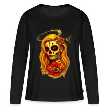Female skull face with halo t-shirt design. - Women's Premium Organic Long Sleeve Shirt - black - Front - Julia (174cm)