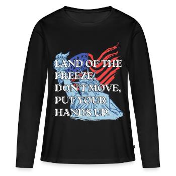 Funny Land Of The Freeze America Pun USA Gift fun - Women's Premium Organic Long Sleeve Shirt - black - Front - Julia (174cm)