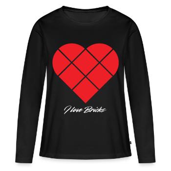 Klemmbausteine Herz: I Love Bricks - Frauen Premium Bio Langarmshirt - Schwarz - Vorne - Julia (174cm)