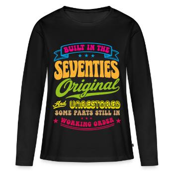 Style vintage des années 70 construit dans les années soixante-dix - T-shirt manches longues Premium bio Femme - noir - Devant - Julia (174cm)