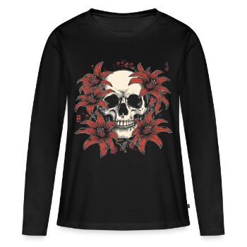 Fleur de Crâne de Lys Rouge - T-shirt manches longues Premium bio Femme - noir - Devant - Julia (174cm)