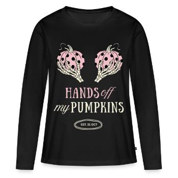 Mains Enlevées Mes Citrouilles Cadeau d’Halloween - T-shirt manches longues Premium bio Femme - noir - Devant - Julia (174cm)