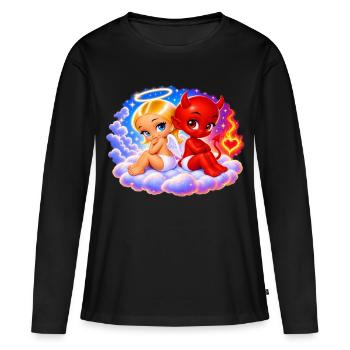 Angel & Devil – Sweet and Mischievous - T-shirt manches longues Premium bio Femme - noir - Devant - Julia (174cm)