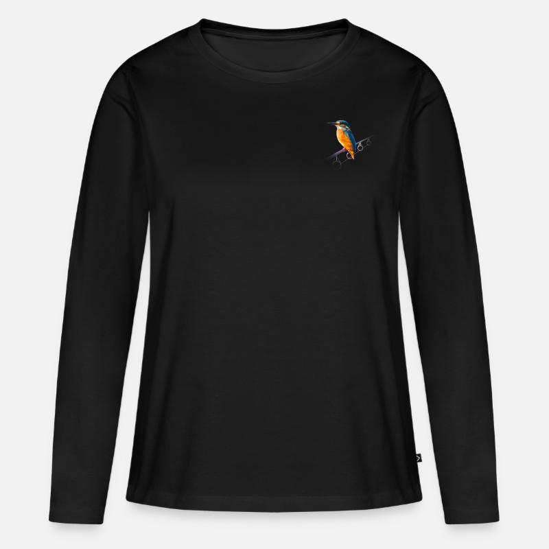 Eisvogel auf einer Angelrute - Frauen Premium Bio Langarmshirt - Schwarz