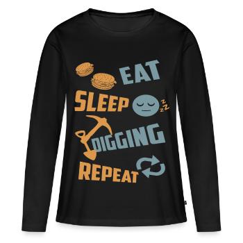 Manger, dormir, creuser, répéter - T-shirt manches longues Premium bio Femme - noir - Devant - Julia (174cm)