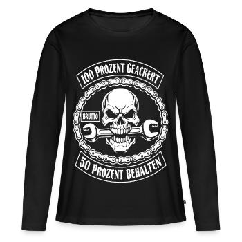 100 Prozent Geackert 50 Prozent Behalten - Frauen Premium Bio Langarmshirt - Schwarz - Vorne - Julia (174cm)
