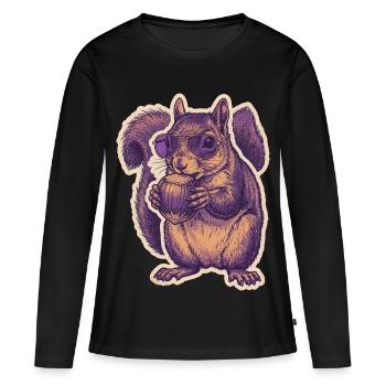 Squirrel with sunglasses nibbling hazelnut - Women's Premium Organic Long Sleeve Shirt - black - Front - Julia (174cm)