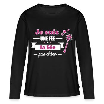la fée pas chier,humour,princesse,message,connasse - T-shirt manches longues Premium bio Femme - noir - Devant - Julia (174cm)
