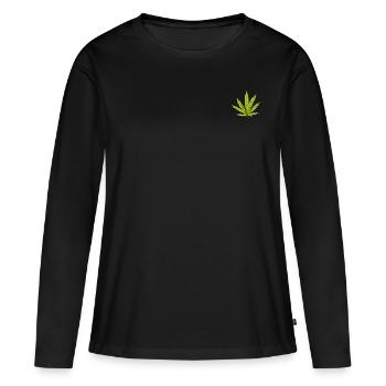 Hanfblatt - Frauen Premium Bio Langarmshirt - Schwarz - Vorne - Julia (174cm)