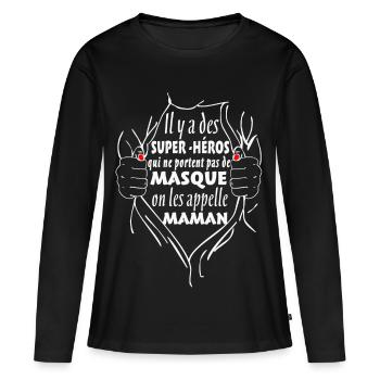 Maman Super-Héros - T-shirt manches longues Premium bio Femme - noir - Devant - Julia (174cm)