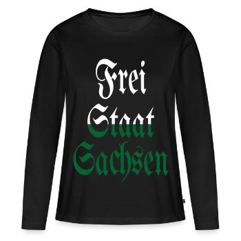 Land libre de Saxe blanc vert maison - T-shirt manches longues Premium bio Femme - noir - Devant - Julia (174cm)