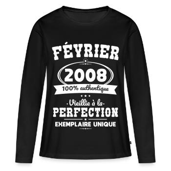 18. Geburtstag – Februar 2008 Perfektion - Frauen Premium Bio Langarmshirt - Schwarz - Vorne - Julia (174cm)