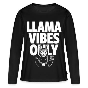 Llama Vibes Only – Hippie Lama - Frauen Premium Bio Langarmshirt - Schwarz - Vorne - Julia (174cm)