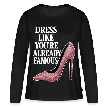 Habille-toi comme si tu étais déjà célèbre - Talon Rose - T-shirt manches longues Premium bio Femme - noir - Devant - Julia (174cm)