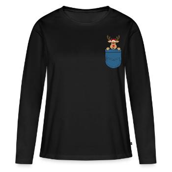 Weihnachten Elch in Brusttasche - Frauen Premium Bio Langarmshirt - Schwarz - Vorne - Julia (174cm)